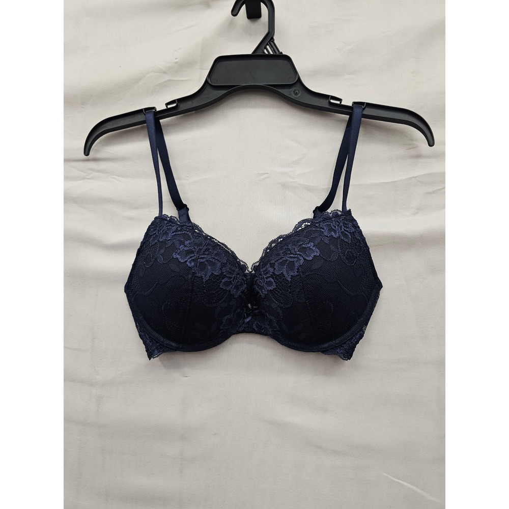 Deyllo Womens Lace Underwire Bra Navy Nylon Blend Casual Size 32D